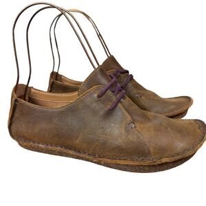 Clarks Unstructured Janey Mae Brown Leather Lace Up Oxford Shoes Comfort sz 8.5